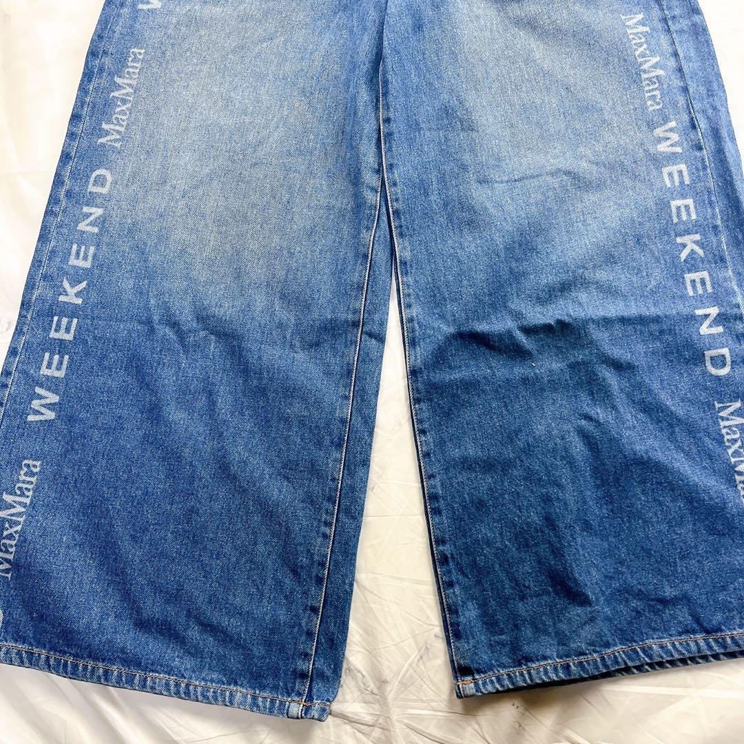 極美品✨MaxMara weekEND 全面ロゴ ワイドデニム パンツ フレア