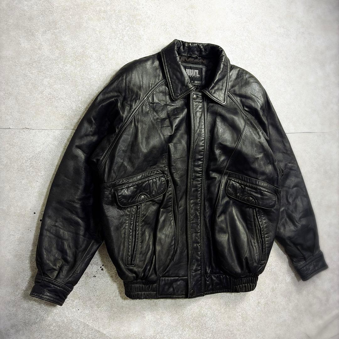 【美品】A-2型 黒 ボンバージャケット L 短丈 キルティング　ラムレザー