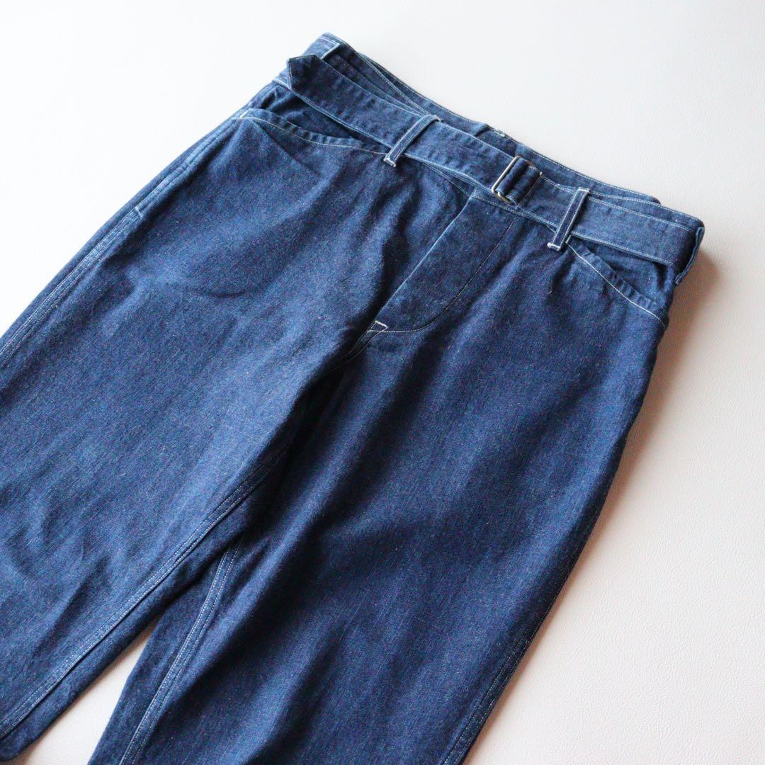 5298【美品】COMOLI　ベルテッドデニム ワイドパンツ　インディゴ　XS