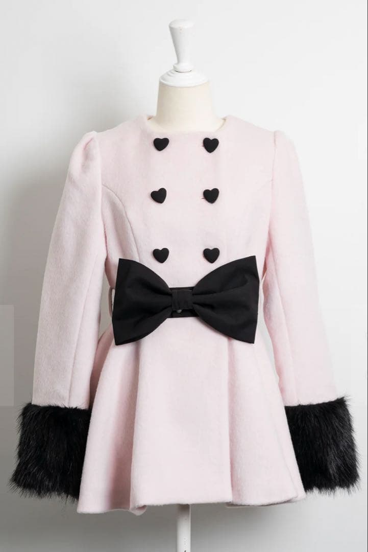 新品　pium ハートボタンリボンベルトシャギーコート　ピンク　ぴうむ