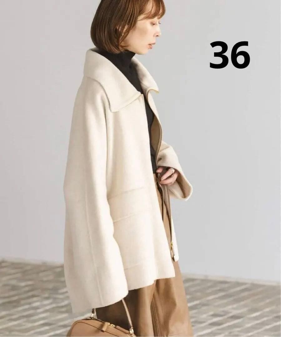 NOBLE キャメルミックスリバージップコート ホワイト 36