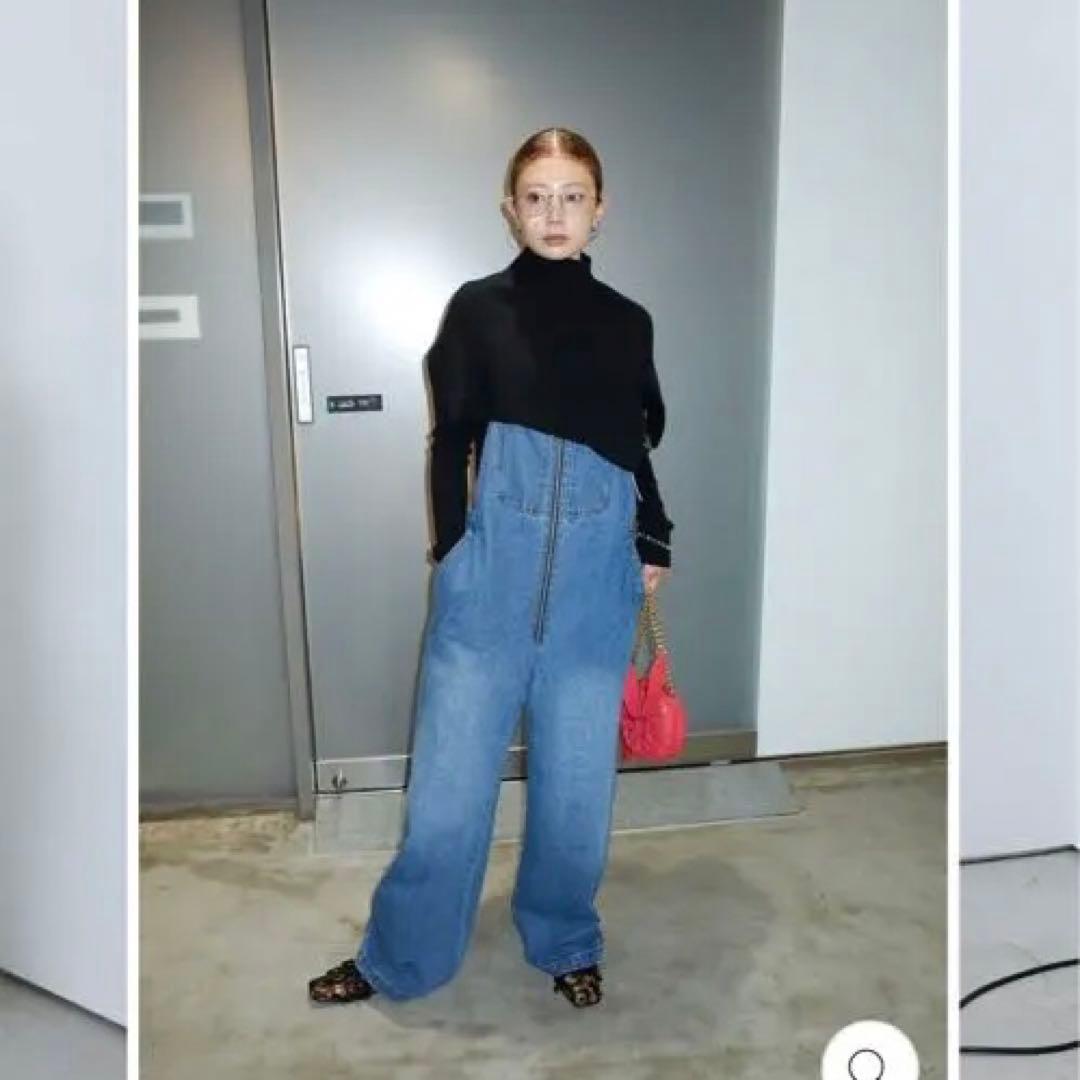 さお　フロントジップデニムサロペット