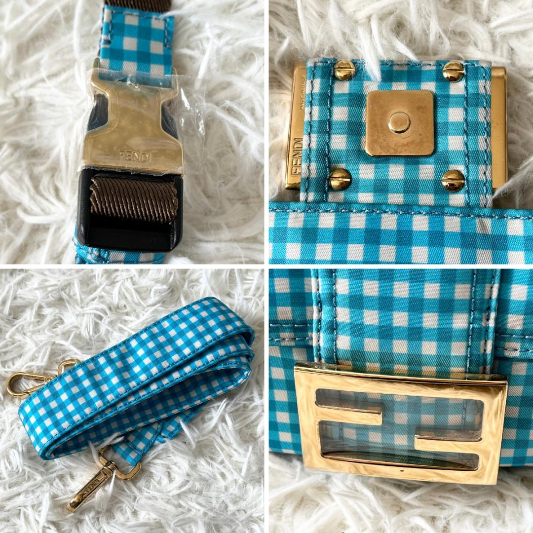FENDI ウエストバッグ 水色 チェック柄 ショルダーバッグ ライトブルー