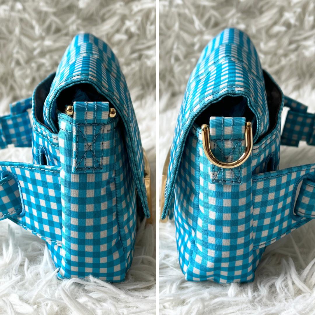 FENDI ウエストバッグ 水色 チェック柄 ショルダーバッグ ライトブルー