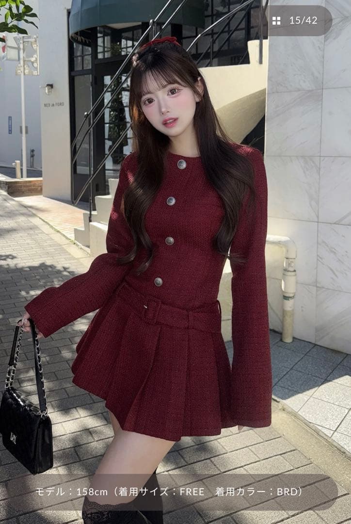 ボックスプリーツツイードミニワンピース Darich ダーリッチ