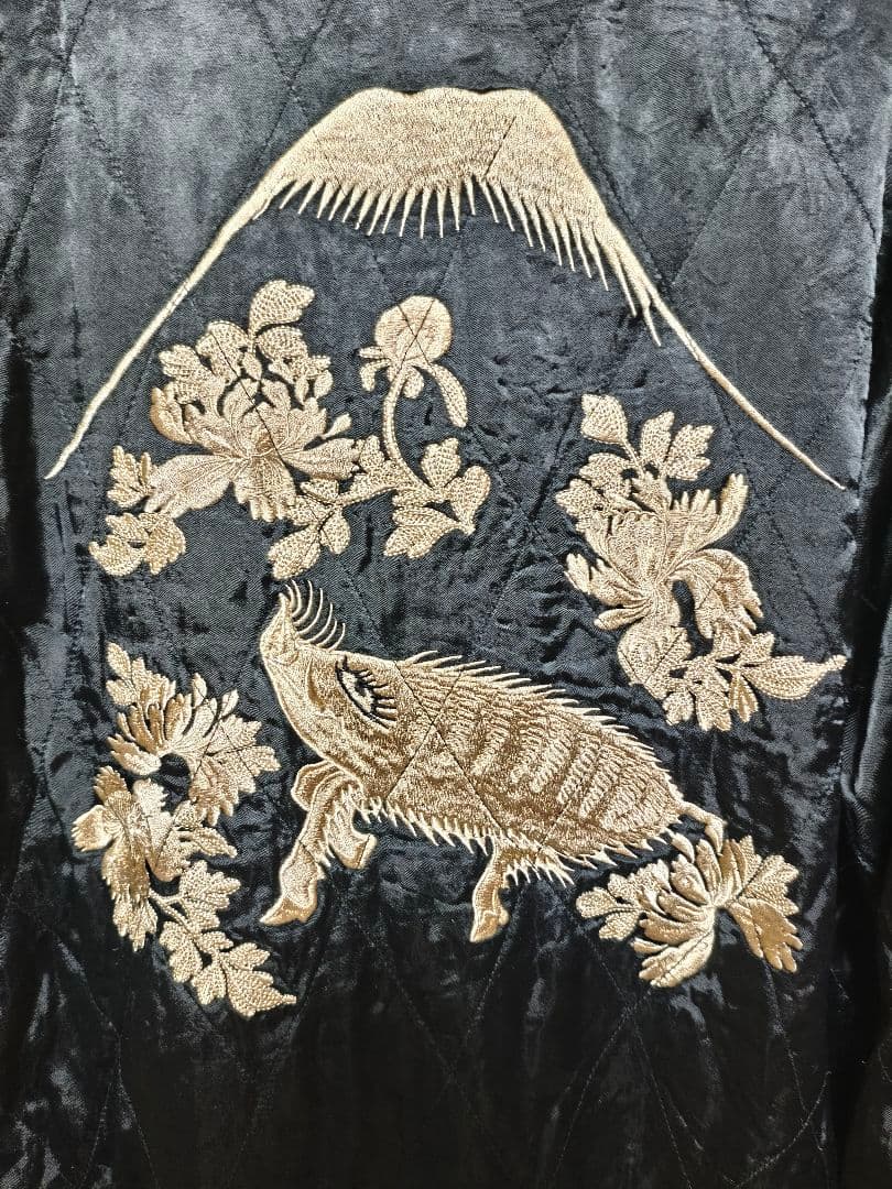 リバーシブル スカジャン刺繍 和柄 猪鹿蝶 花札 メンズ レーヨン