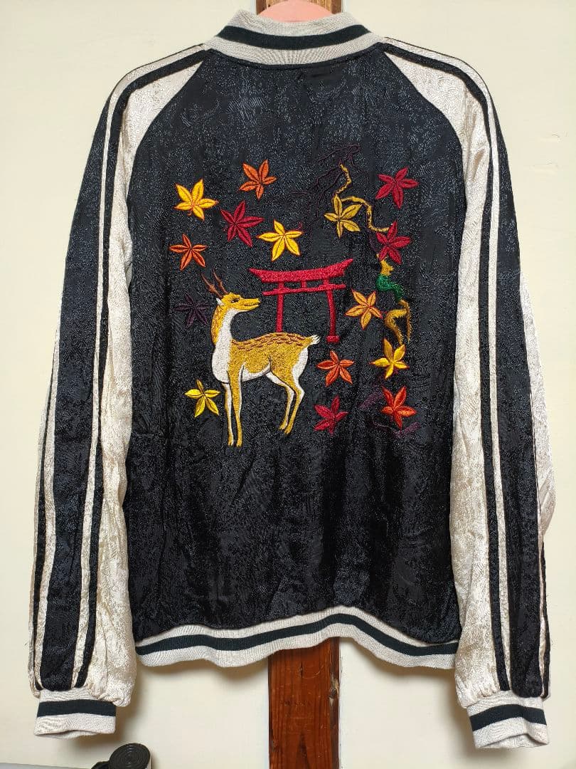 リバーシブル スカジャン刺繍 和柄 猪鹿蝶 花札 メンズ レーヨン