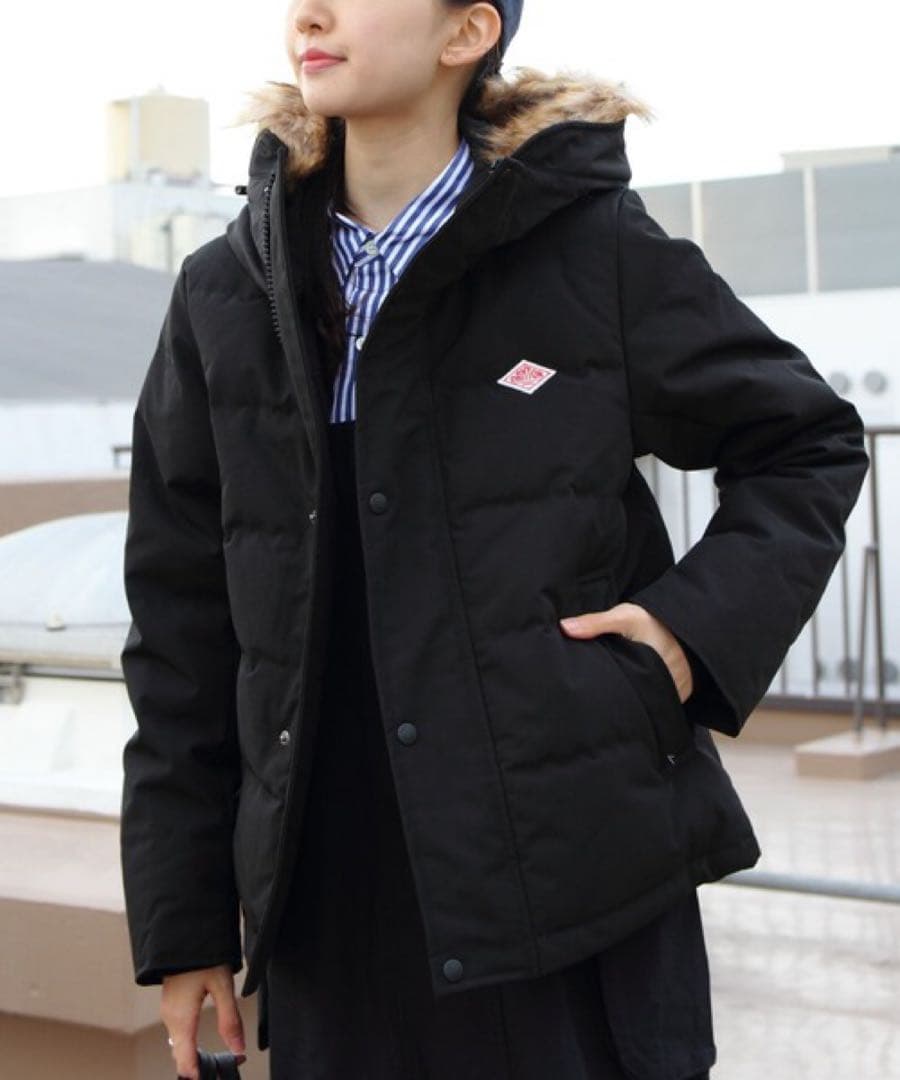 美品 ダントン Bshop ダウンジャケット 黒 ファーフード付き レディース