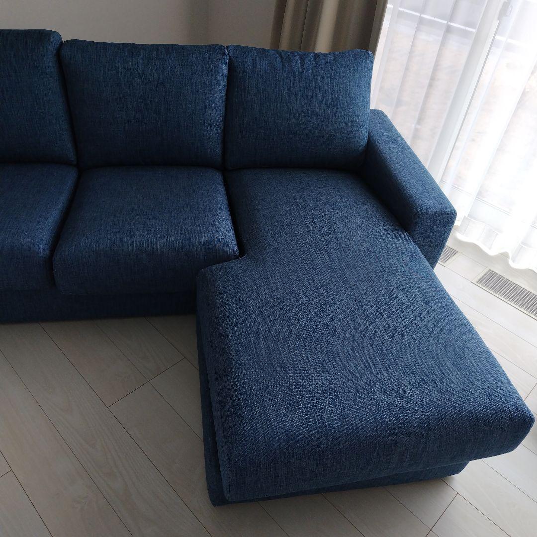 【特価:手渡しのみ】ダークブルー L字型ファブリックソファ（ニトリ）