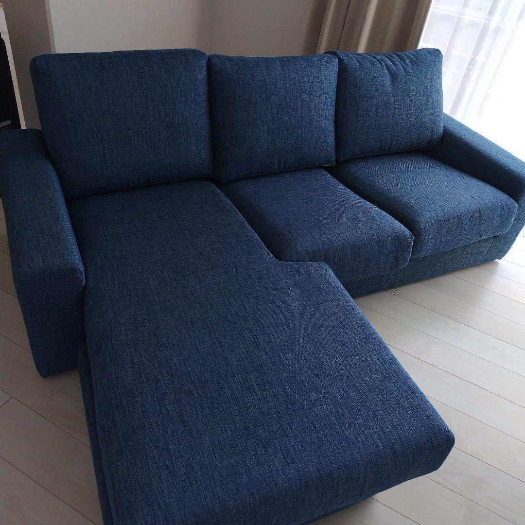 【特価:手渡しのみ】ダークブルー L字型ファブリックソファ（ニトリ）