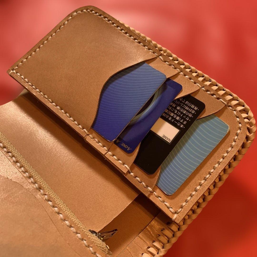 ハンドメイドレザークラフトダイヤモンドパイソンミドルウォレットヌメ革牛レース編み