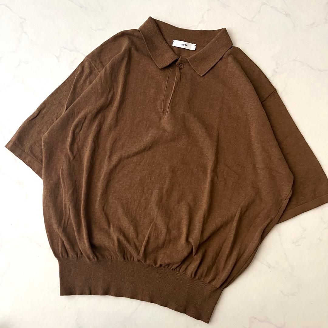 ATON RECYCLED FRESCA ポロ ニット ブラウン 半袖 24年製