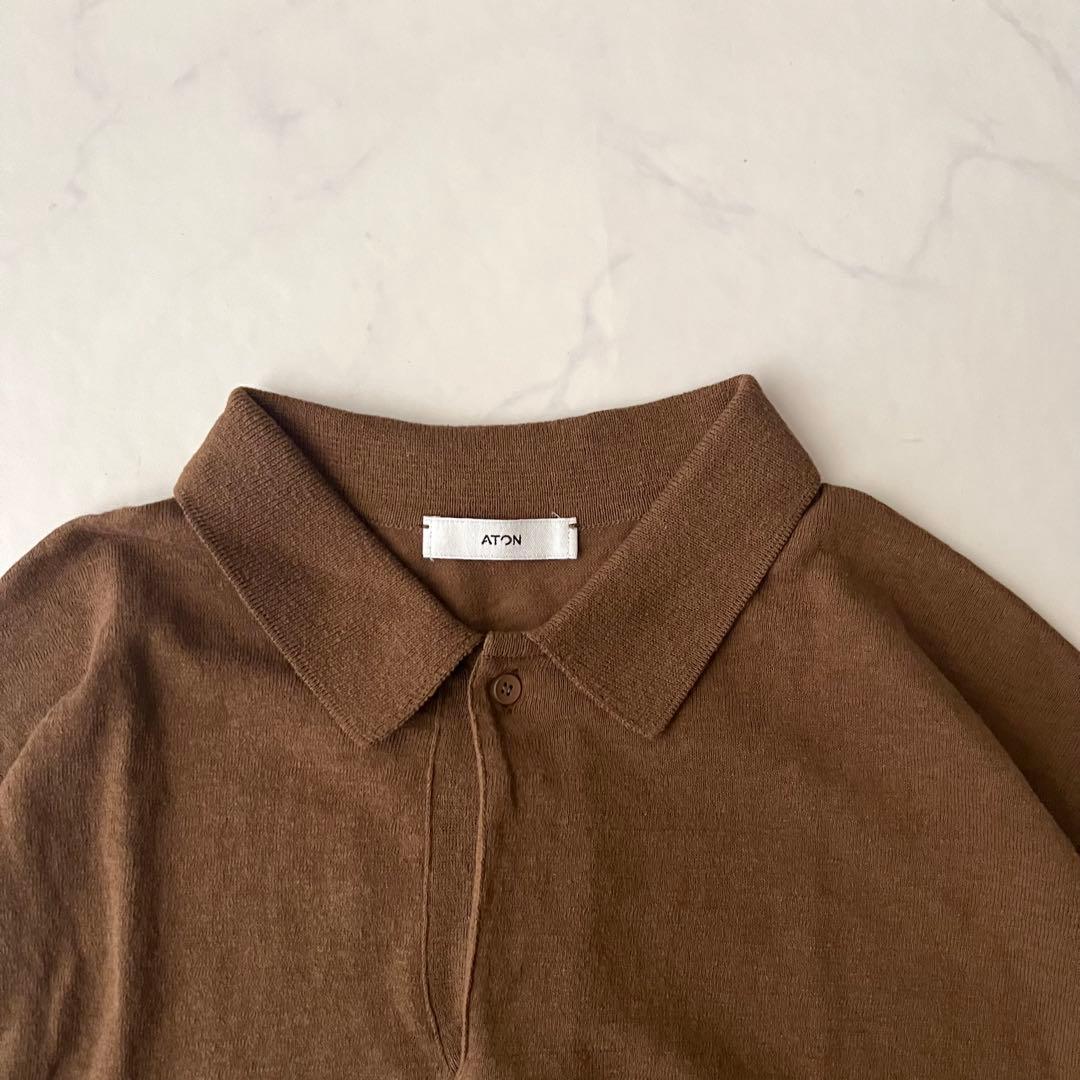 ATON RECYCLED FRESCA ポロ ニット ブラウン 半袖 24年製