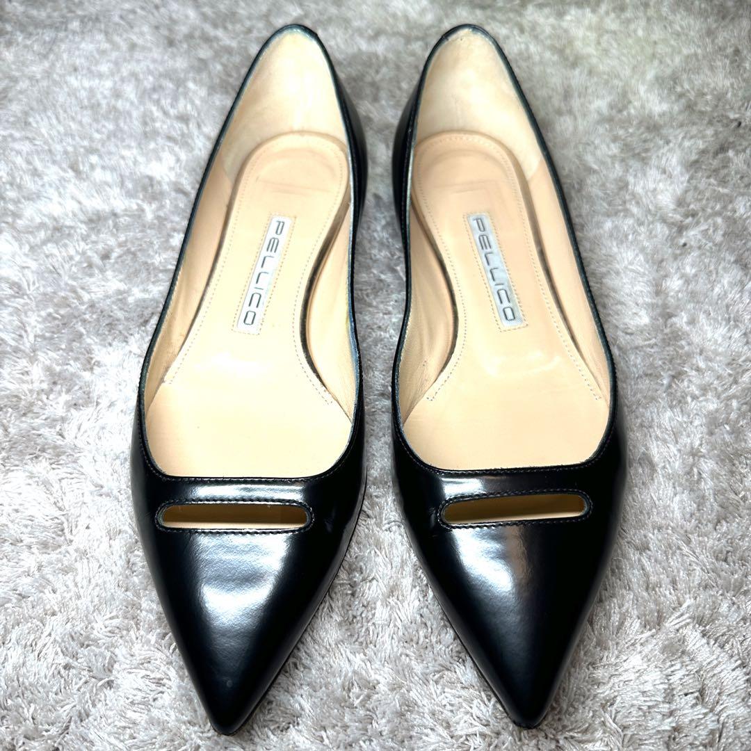 超美品⭐︎ PELLICO アネッリ 35 黒 ポインテッドトゥ レザーパンプス