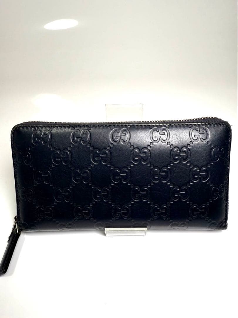 【美品】GUCCI GG シマ ラウンドファスナー　ネイビー人気のデザイン