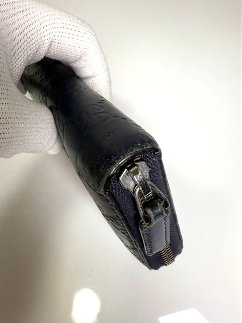 【美品】GUCCI GG シマ ラウンドファスナー　ネイビー人気のデザイン