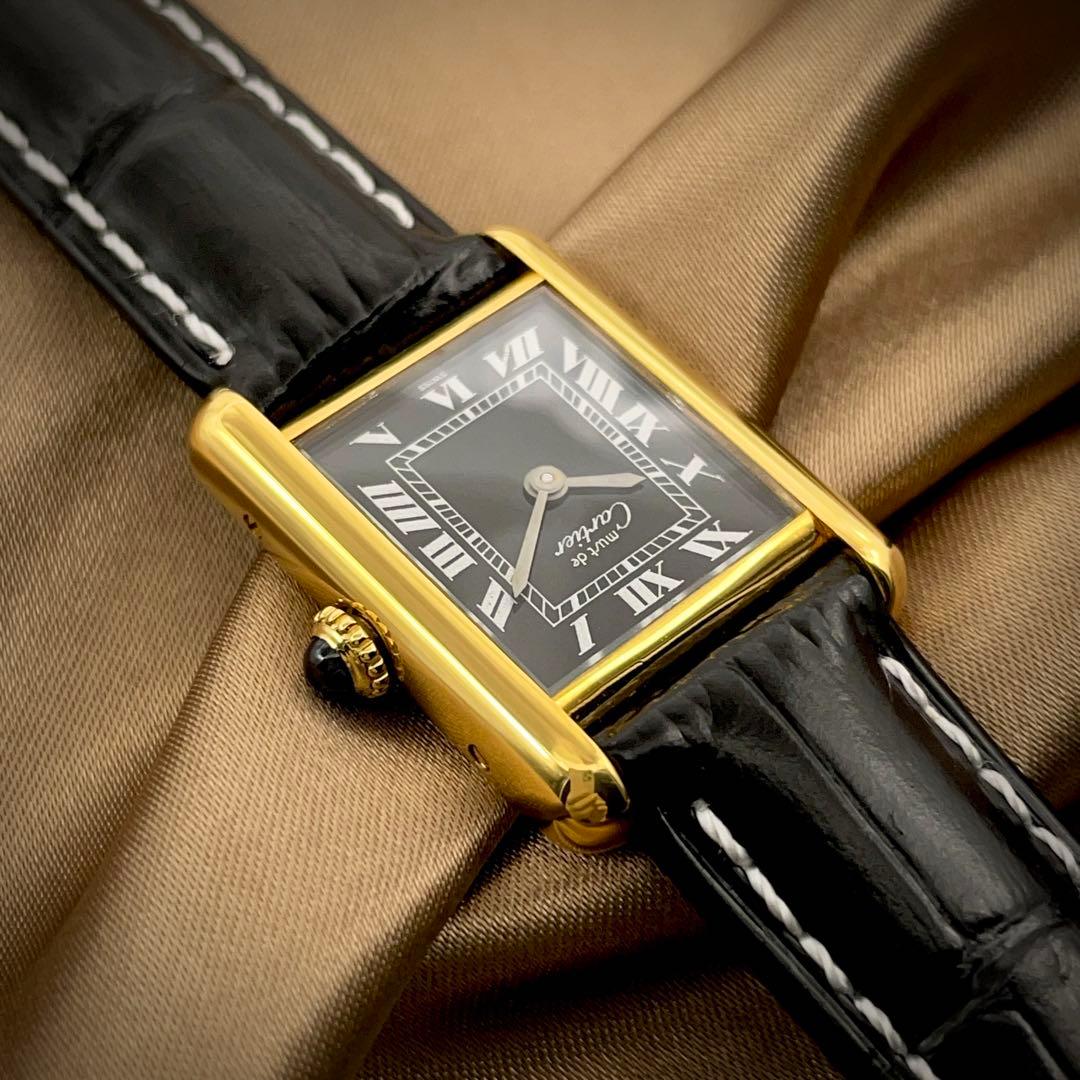 T166 カルティエ ヴェルメイユ マストタンクSM オニキスローマン 手巻き