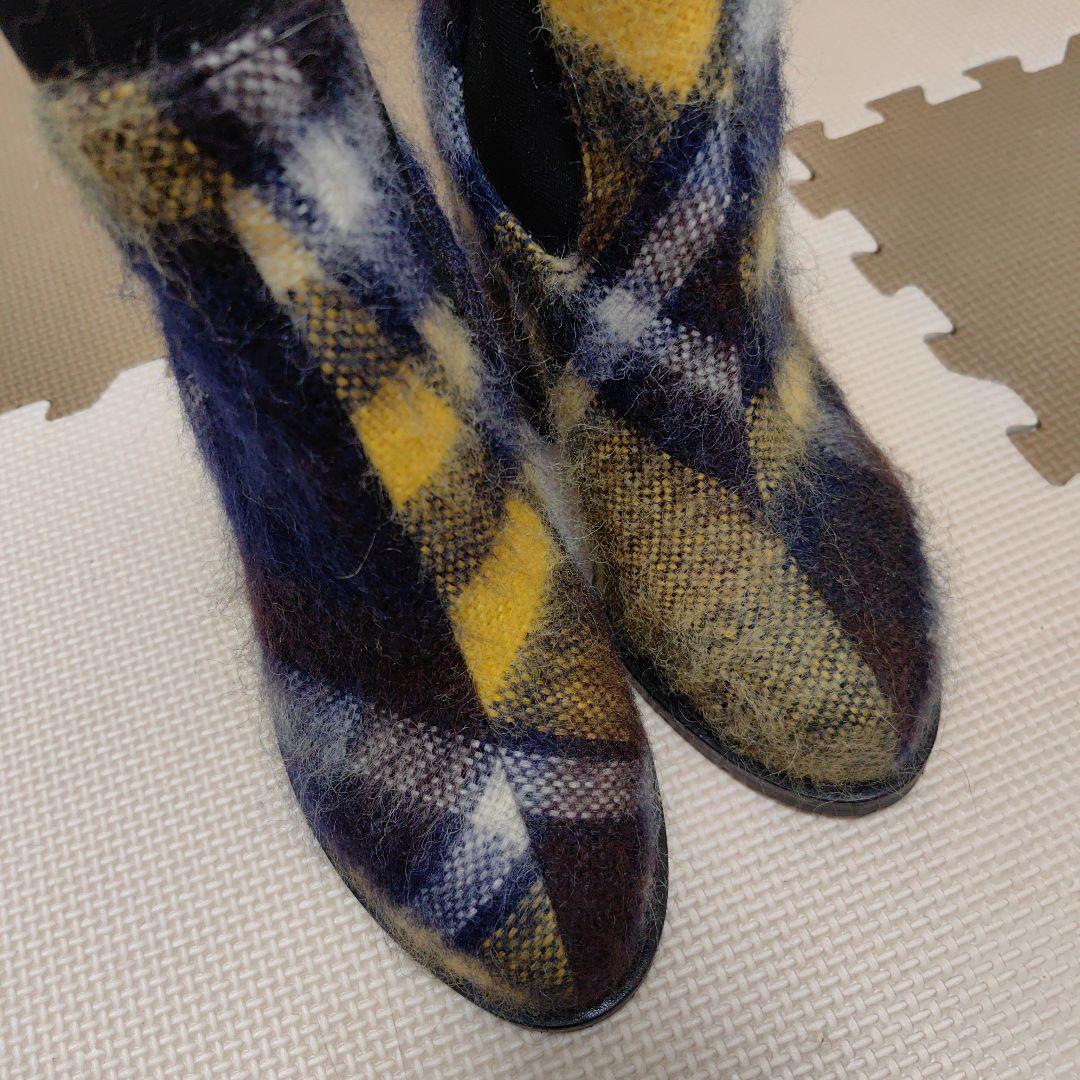 【数回着用】sacai ニット チェック ヒールブーツ〈定価97,900円〉37