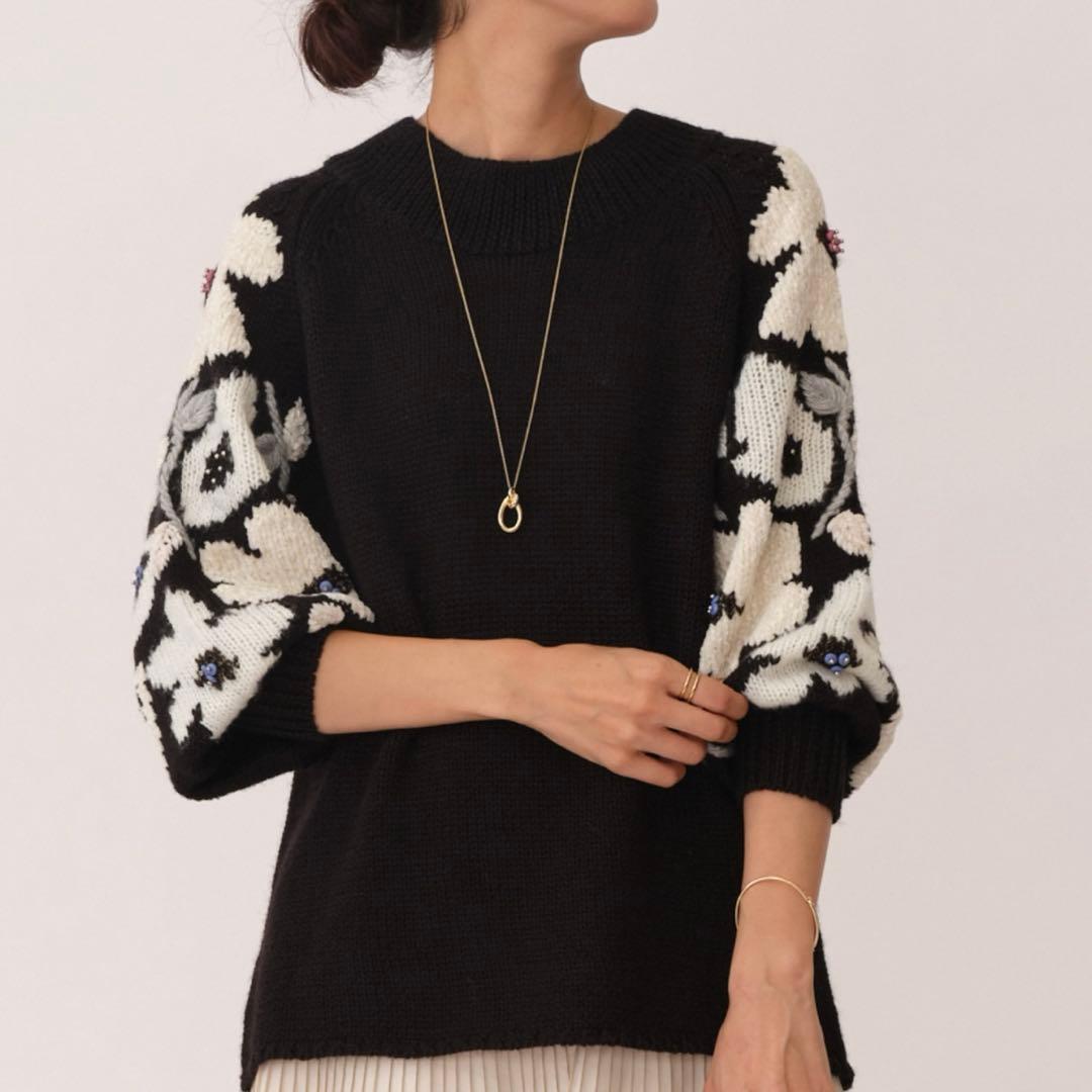 BEARDSLEY ビアズリー 袖ジャガードニット