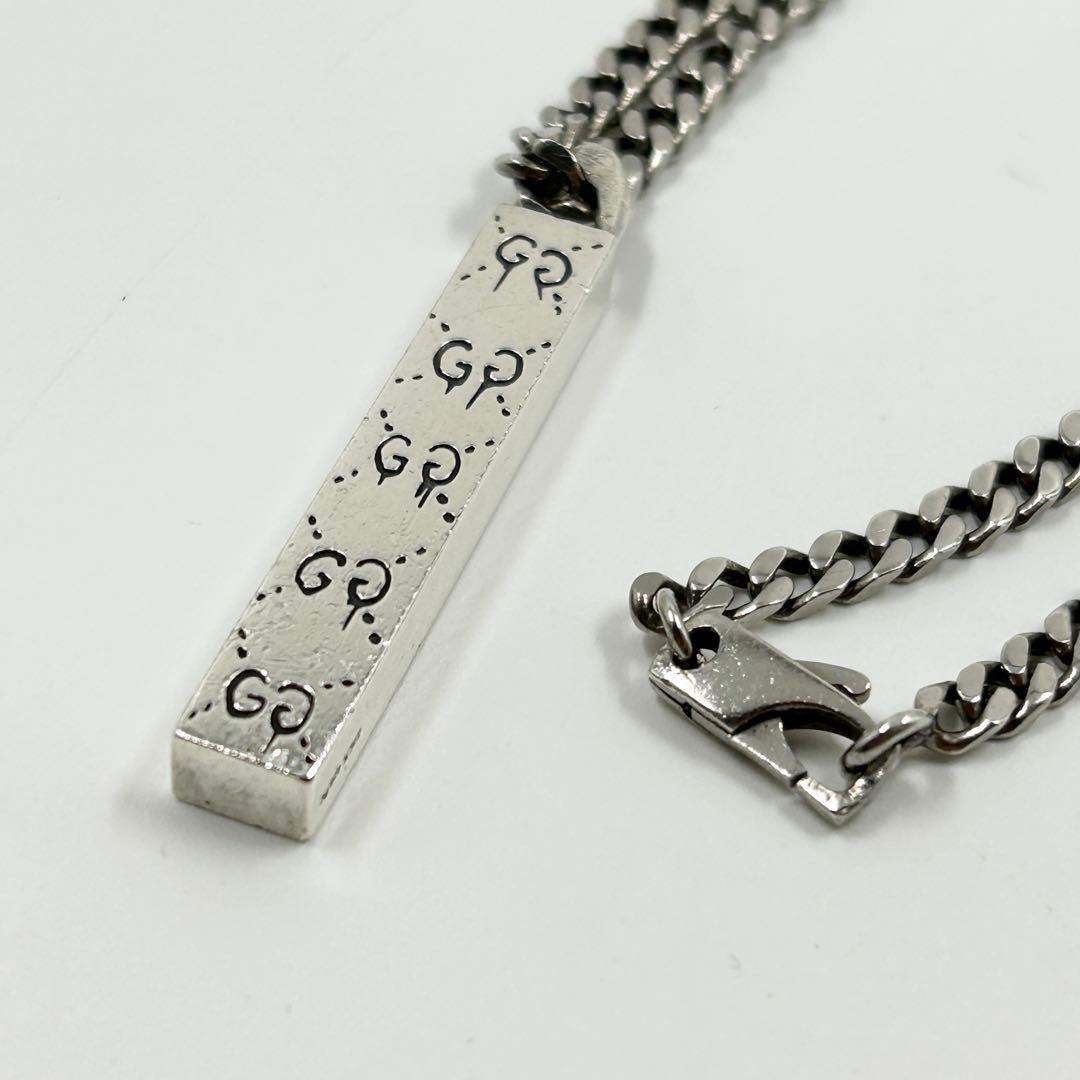 希少✨　グッチ　ネックレス　ゴースト　スカル　スクエア GG シルバー　喜平