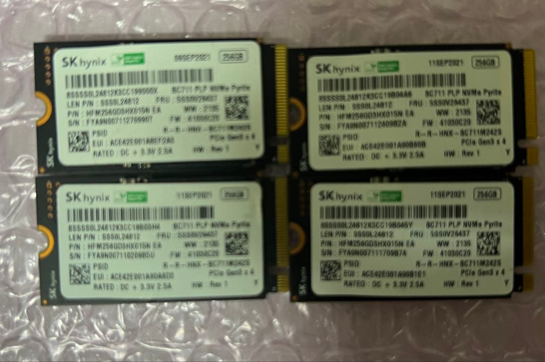 中古 M.2 NVMe 2242 SSD 256GB 4枚セット