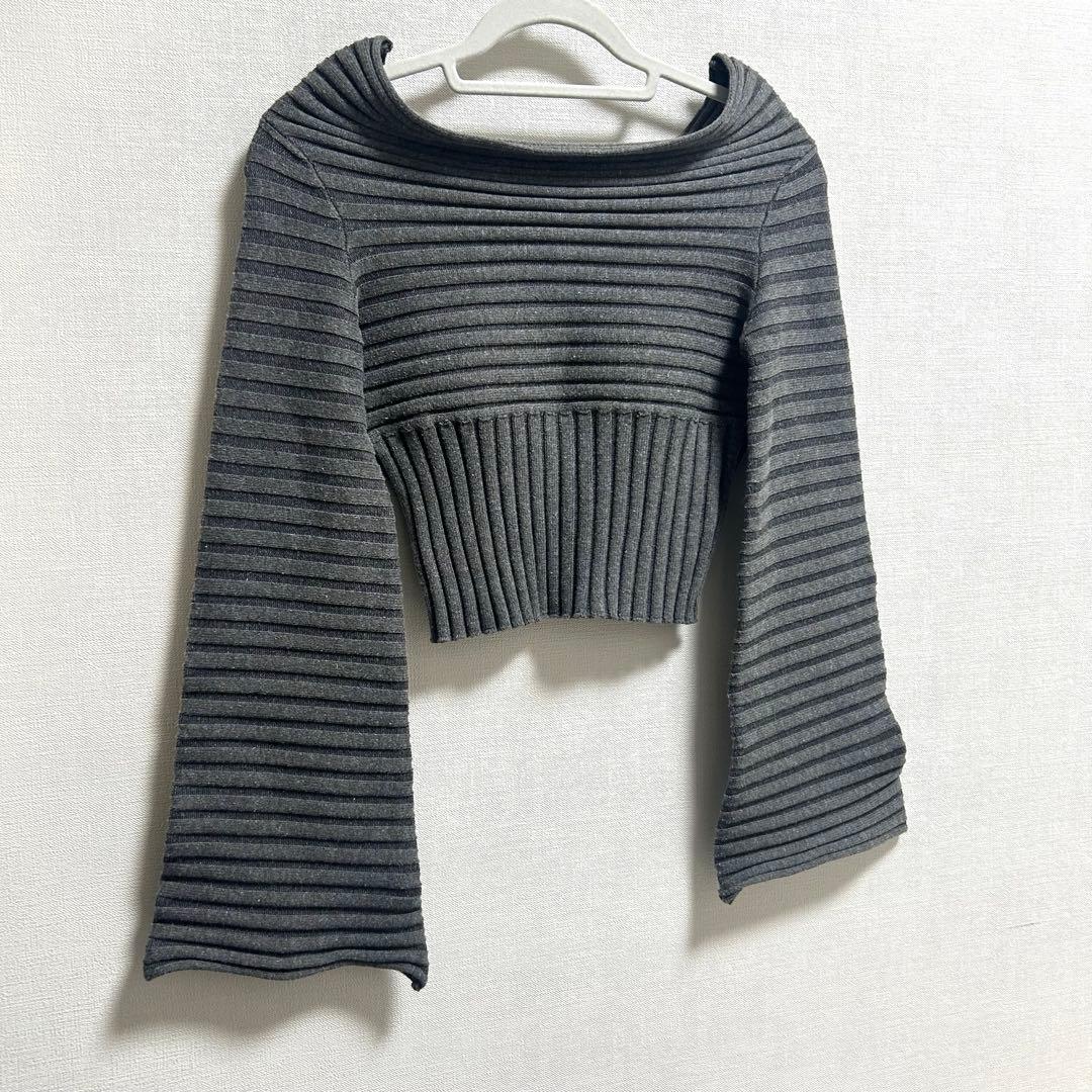 トップス Off shoulder Panel knit tops laubeblanc