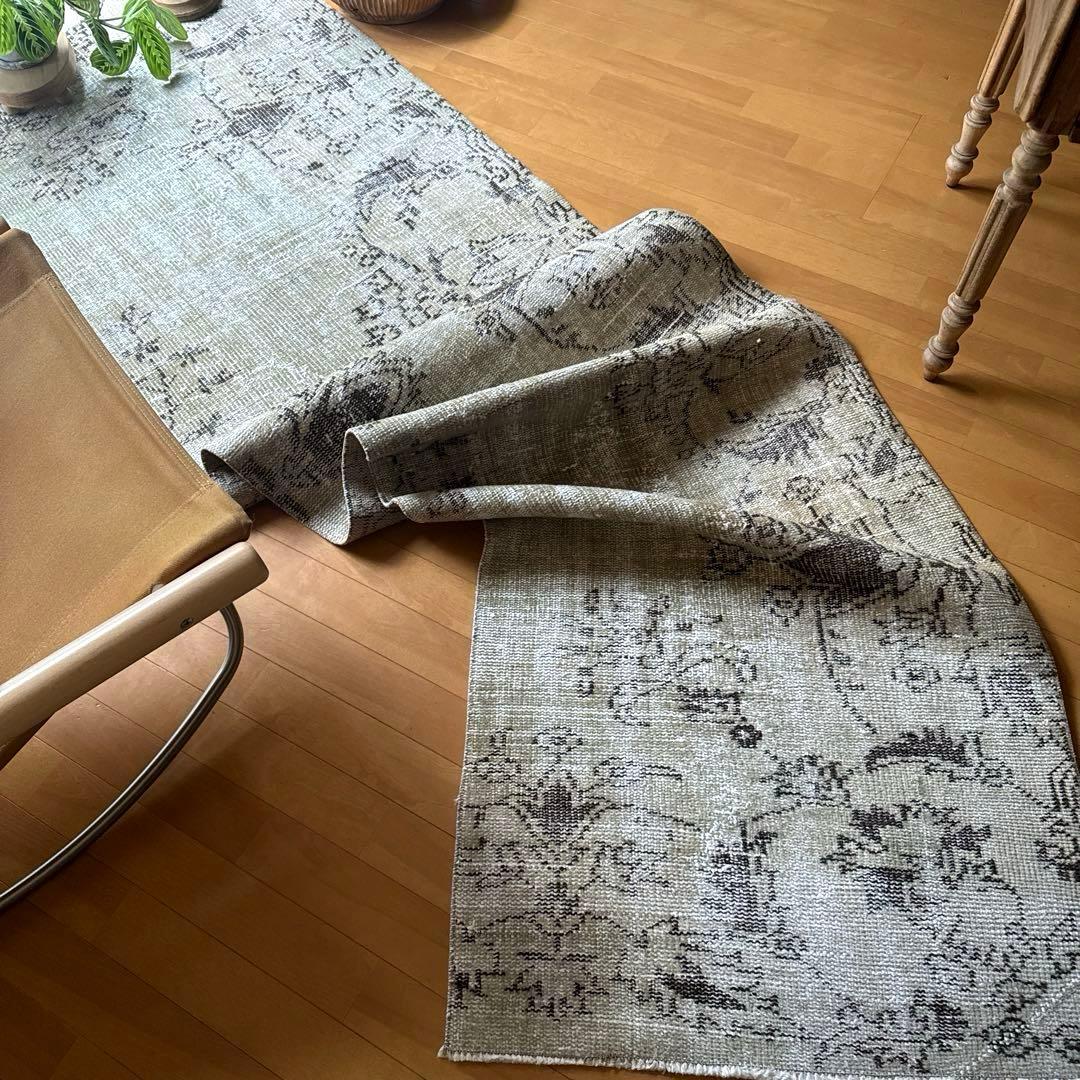 超ロング76.5×310 カーキベージュ　ランナーラグ　トルコヴィンテージラグ