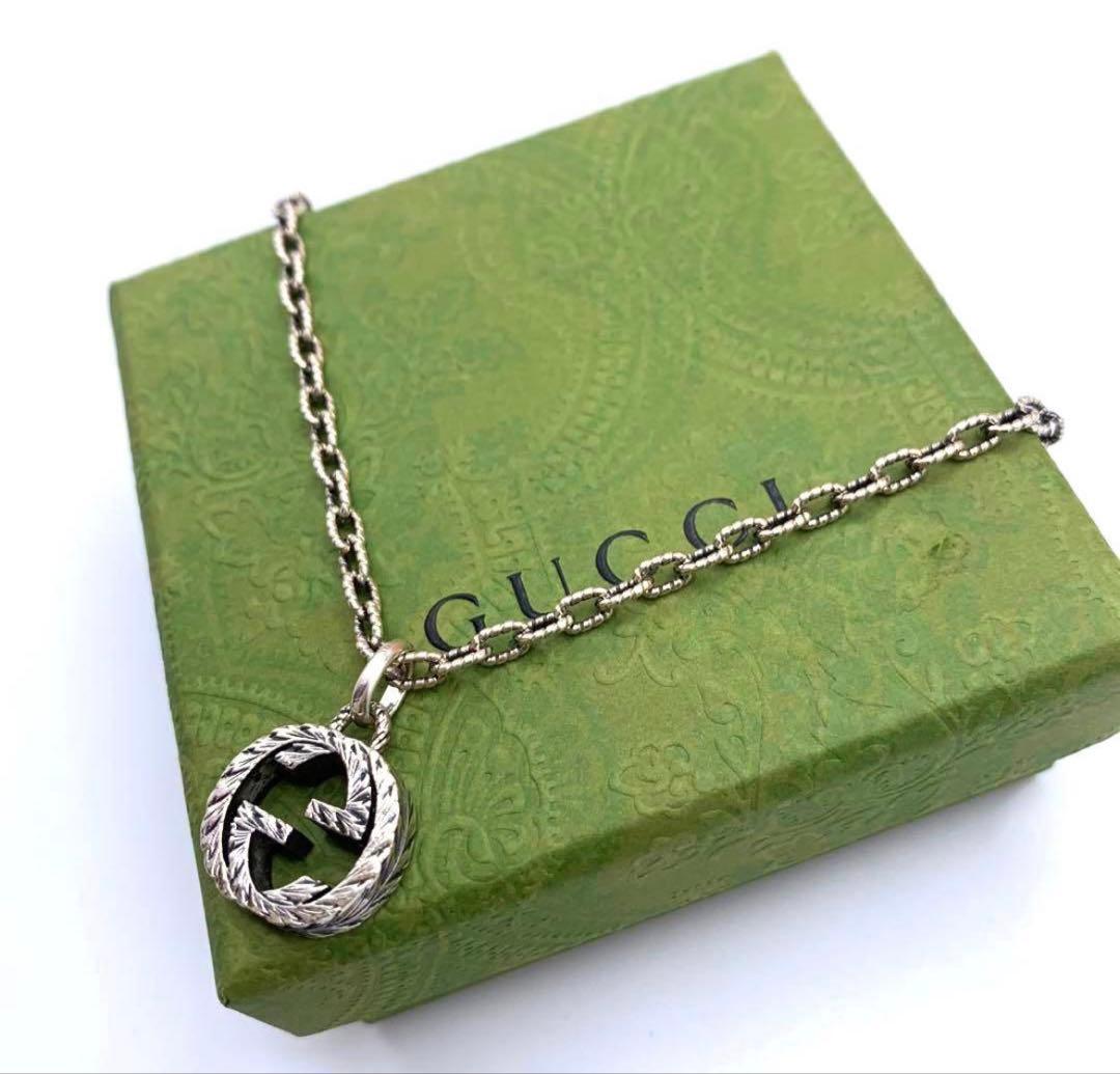 GUCCI ネックレス インターロッキング　アラベスク　いぶし銀　GG