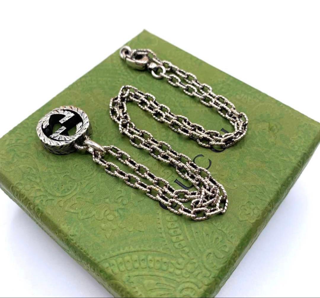 GUCCI ネックレス インターロッキング　アラベスク　いぶし銀　GG