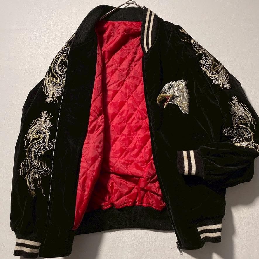 せ*な様 【別珍】スカジャン 鷲 龍 刺繍 ベロア生地 横須賀ジャンパー 黒 9