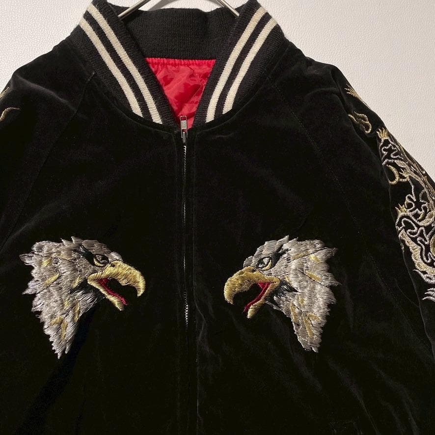 せ*な様 【別珍】スカジャン 鷲 龍 刺繍 ベロア生地 横須賀ジャンパー 黒 9