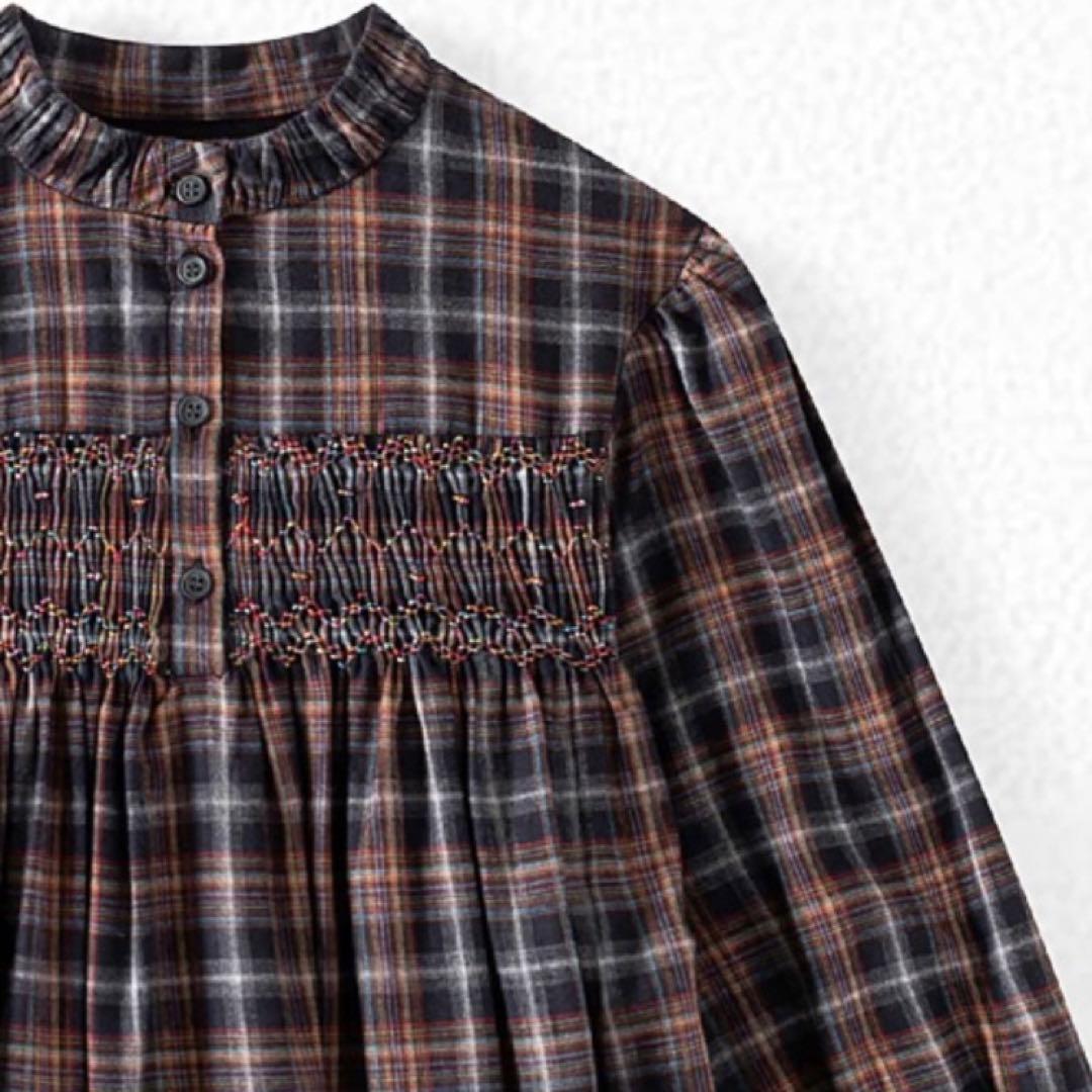 ボンポワン　チェックスモックドレス