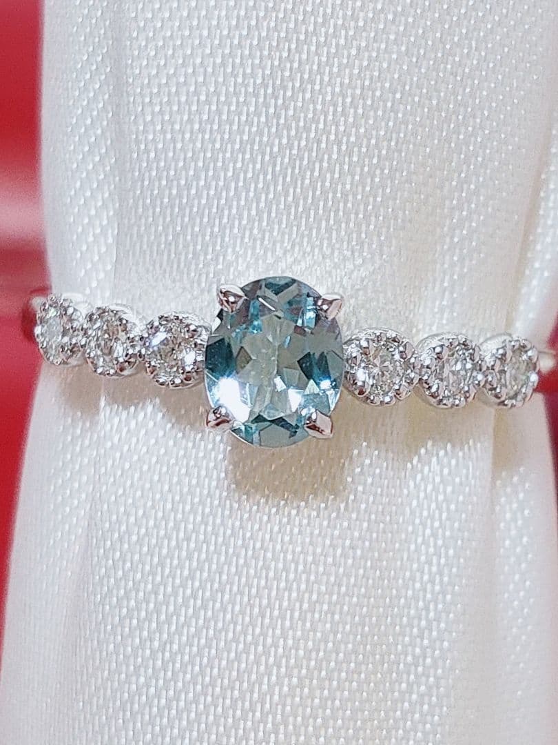 新入荷 未使用品 pt900 天然アクアマリン ダイヤモンド リング