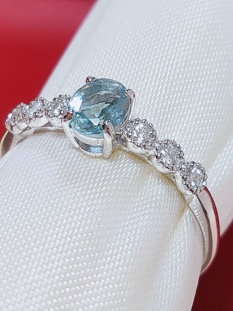新入荷 未使用品 pt900 天然アクアマリン ダイヤモンド リング
