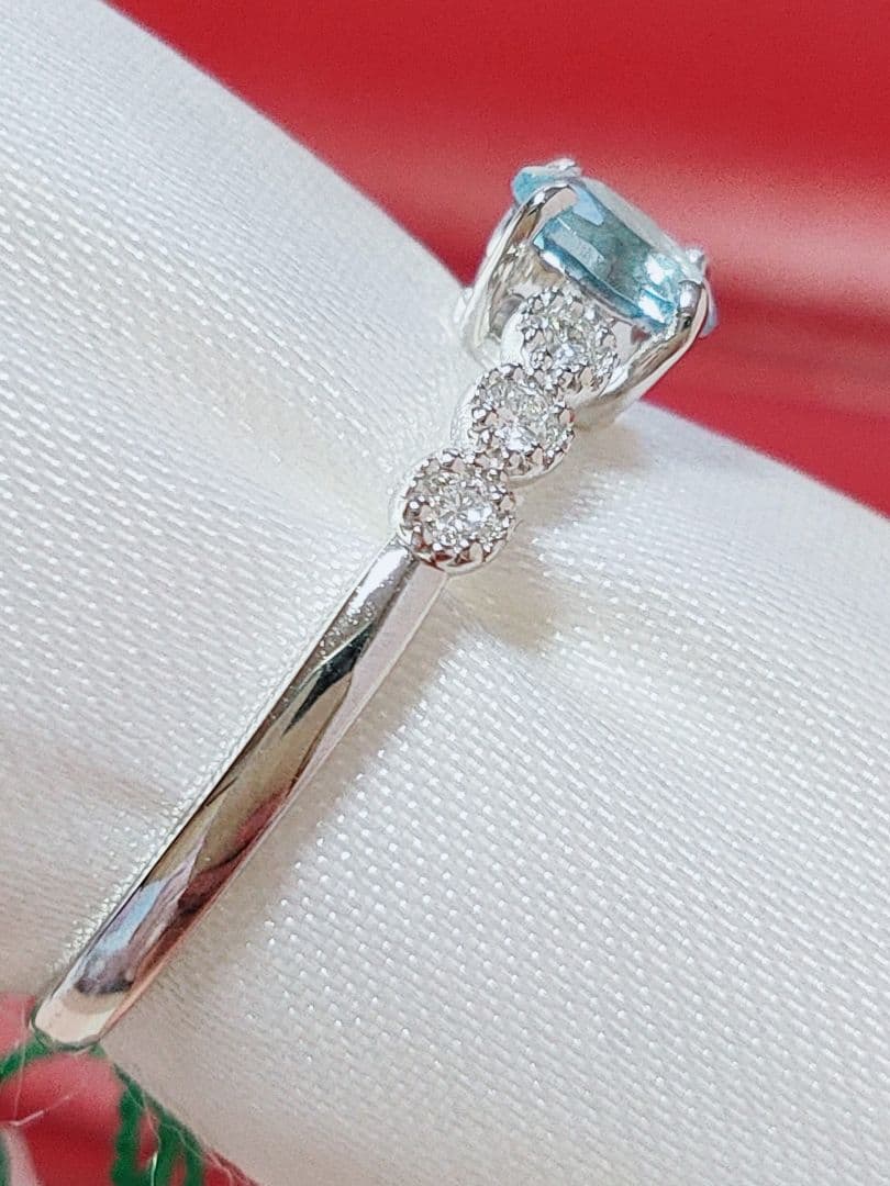 新入荷 未使用品 pt900 天然アクアマリン ダイヤモンド リング