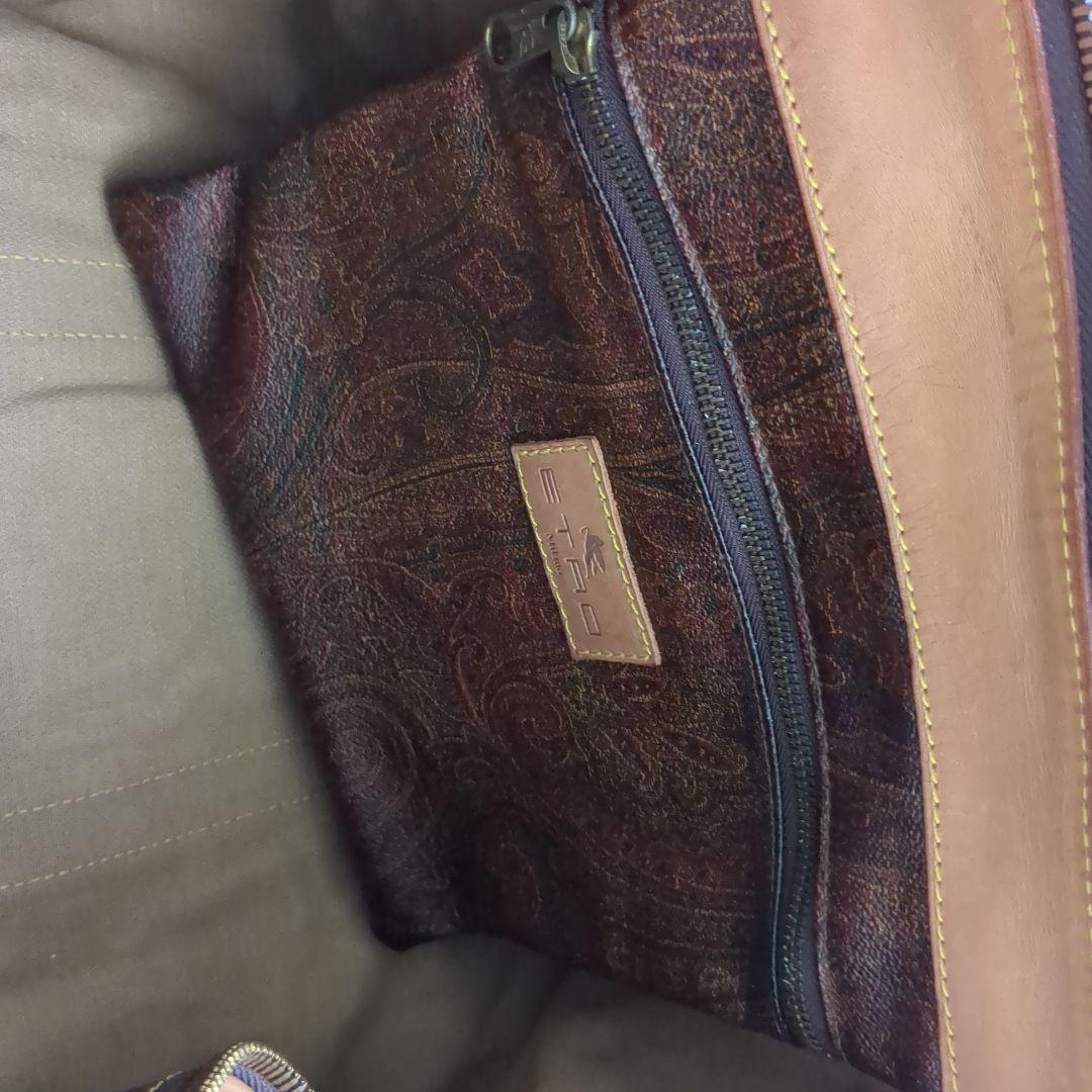 ETRO エトロ ボストンバッグ 南京錠・鍵・タグ付き 茶系ペイズリー 大容量