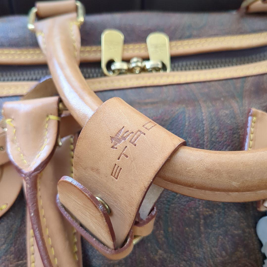 ETRO エトロ ボストンバッグ 南京錠・鍵・タグ付き 茶系ペイズリー 大容量