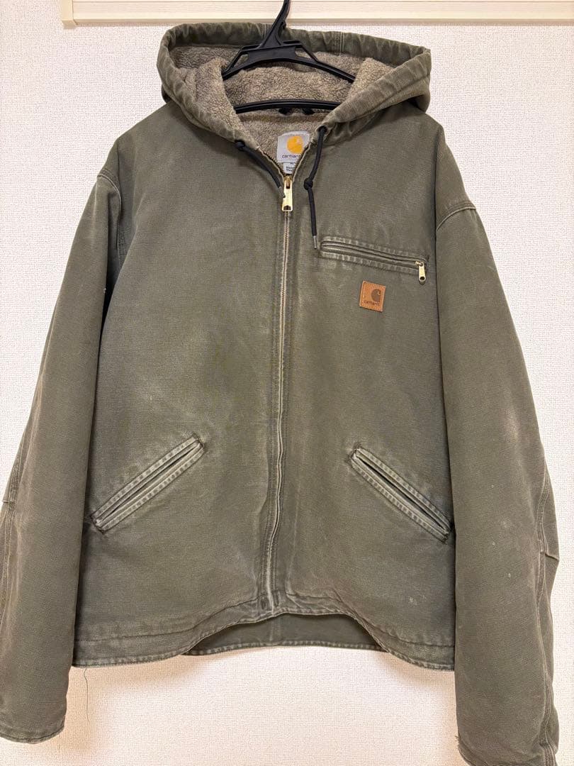 【希少最高カラー】カーハート　レザーロゴ　裏ボアダックジャケット　XL