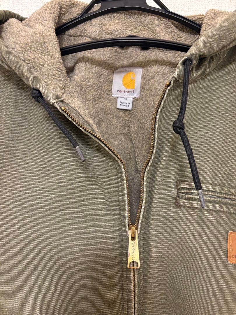 【希少最高カラー】カーハート　レザーロゴ　裏ボアダックジャケット　XL