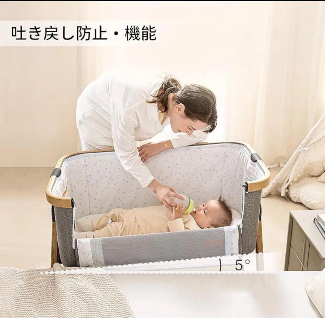 【新品HZDMJ正規品ベビーベッド添い寝折りたたみハイローベッドグレー03C-G