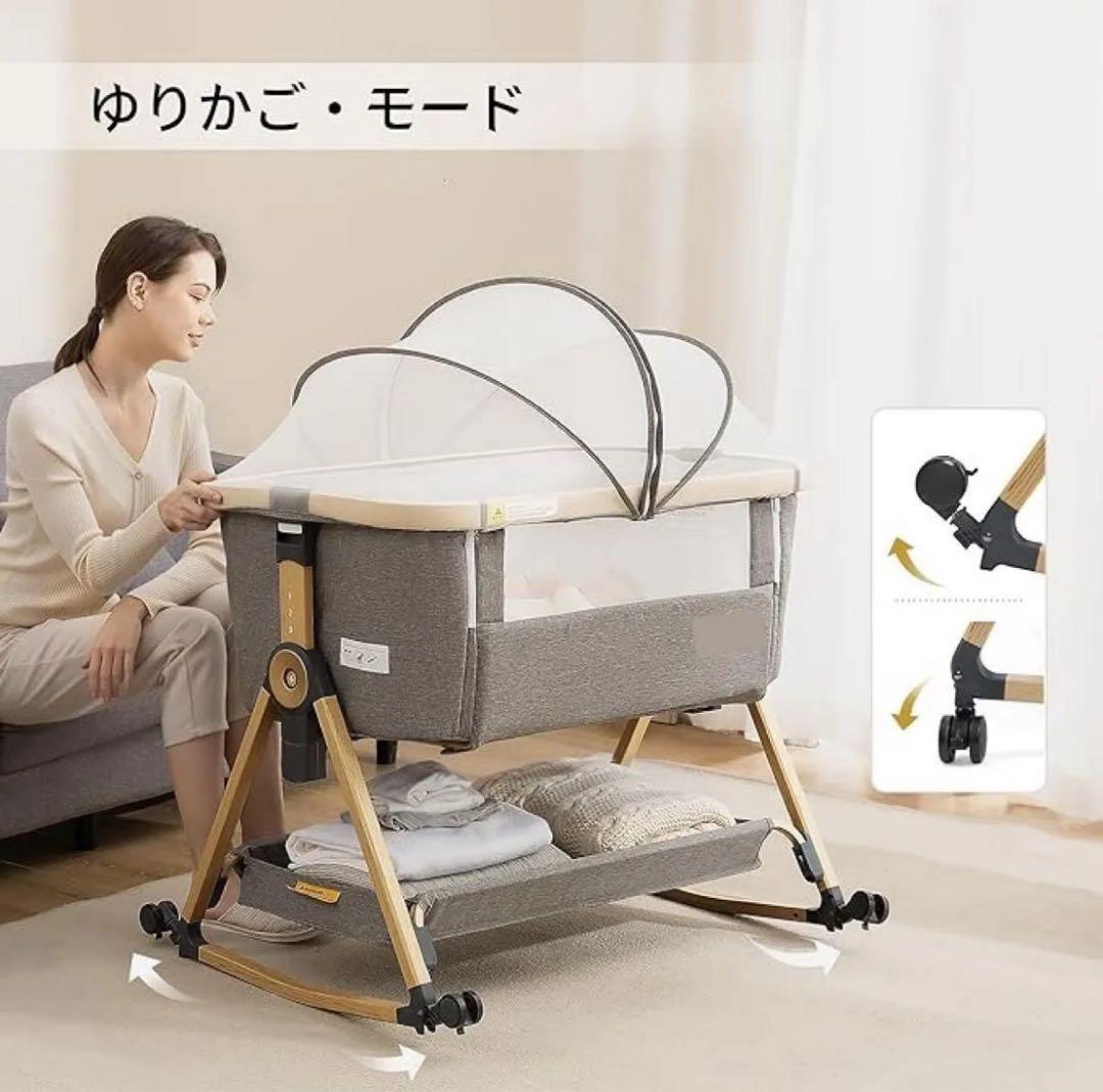 【新品HZDMJ正規品ベビーベッド添い寝折りたたみハイローベッドグレー03C-G