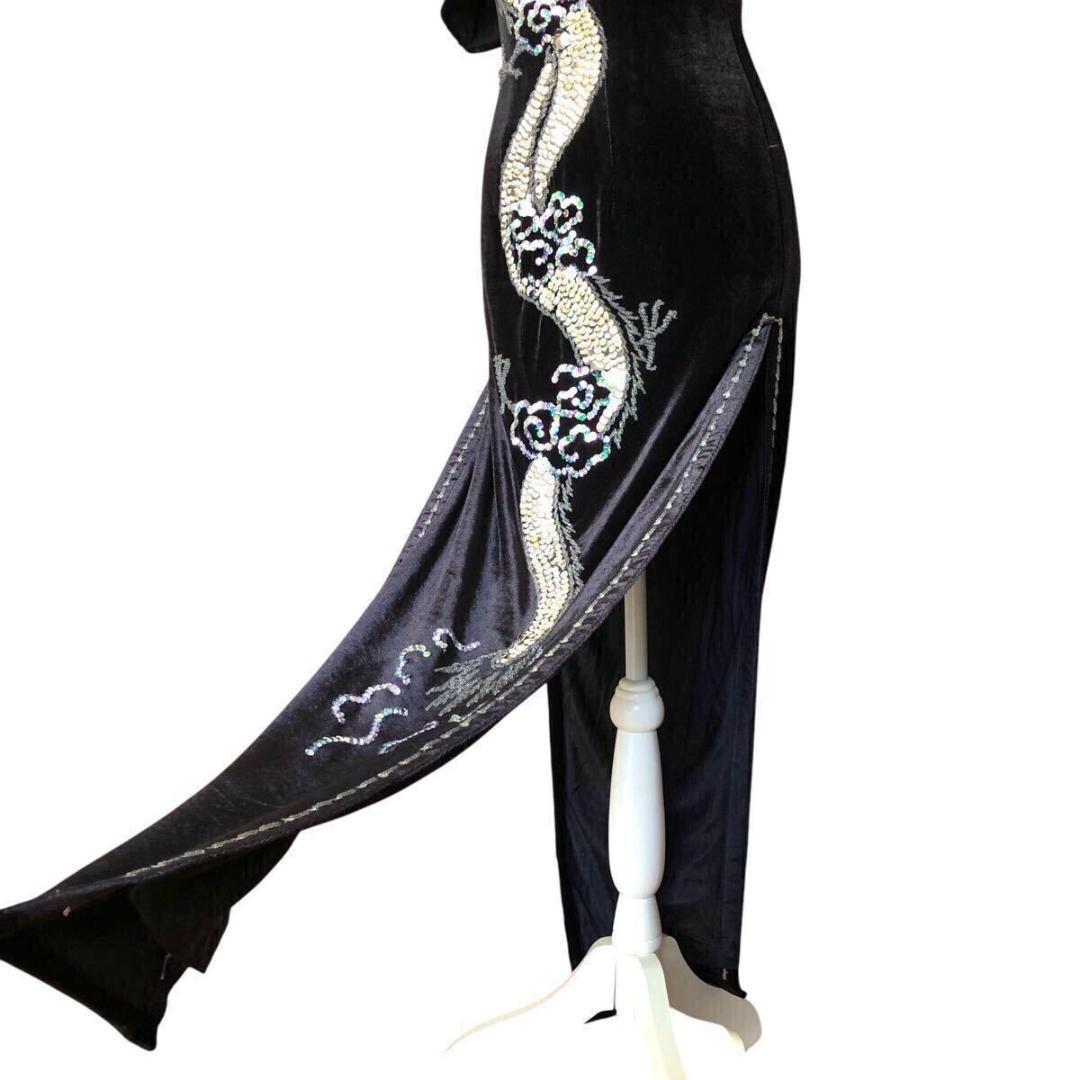 豪華⭐️チャイナドレス ベルベット ドラゴン スパンコール刺繍