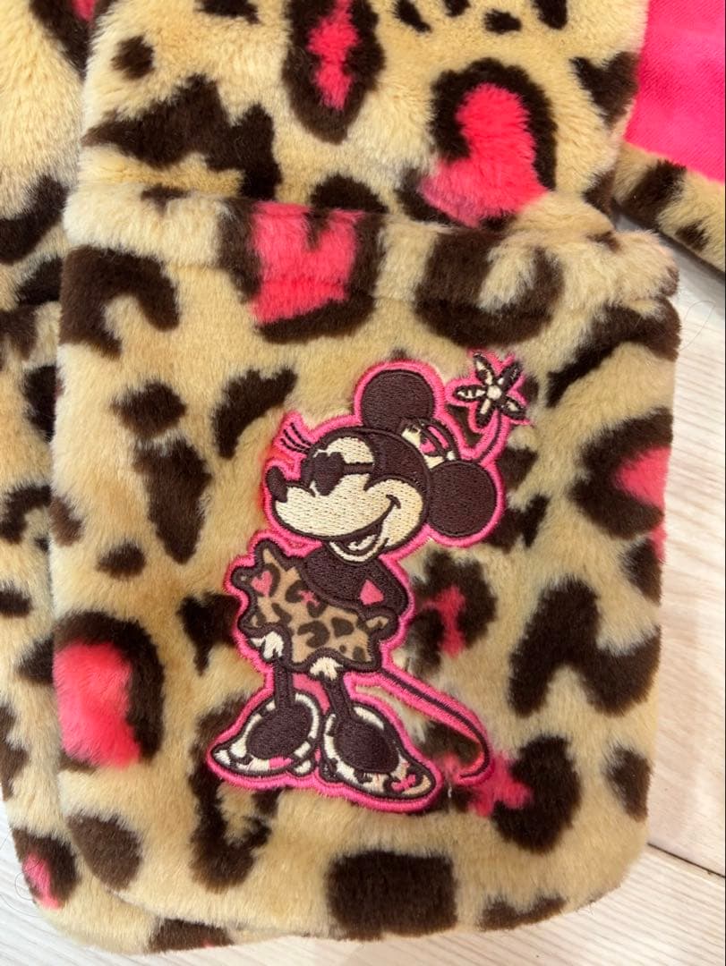 ミニーマウス ヒョウ柄フード付きキャップ