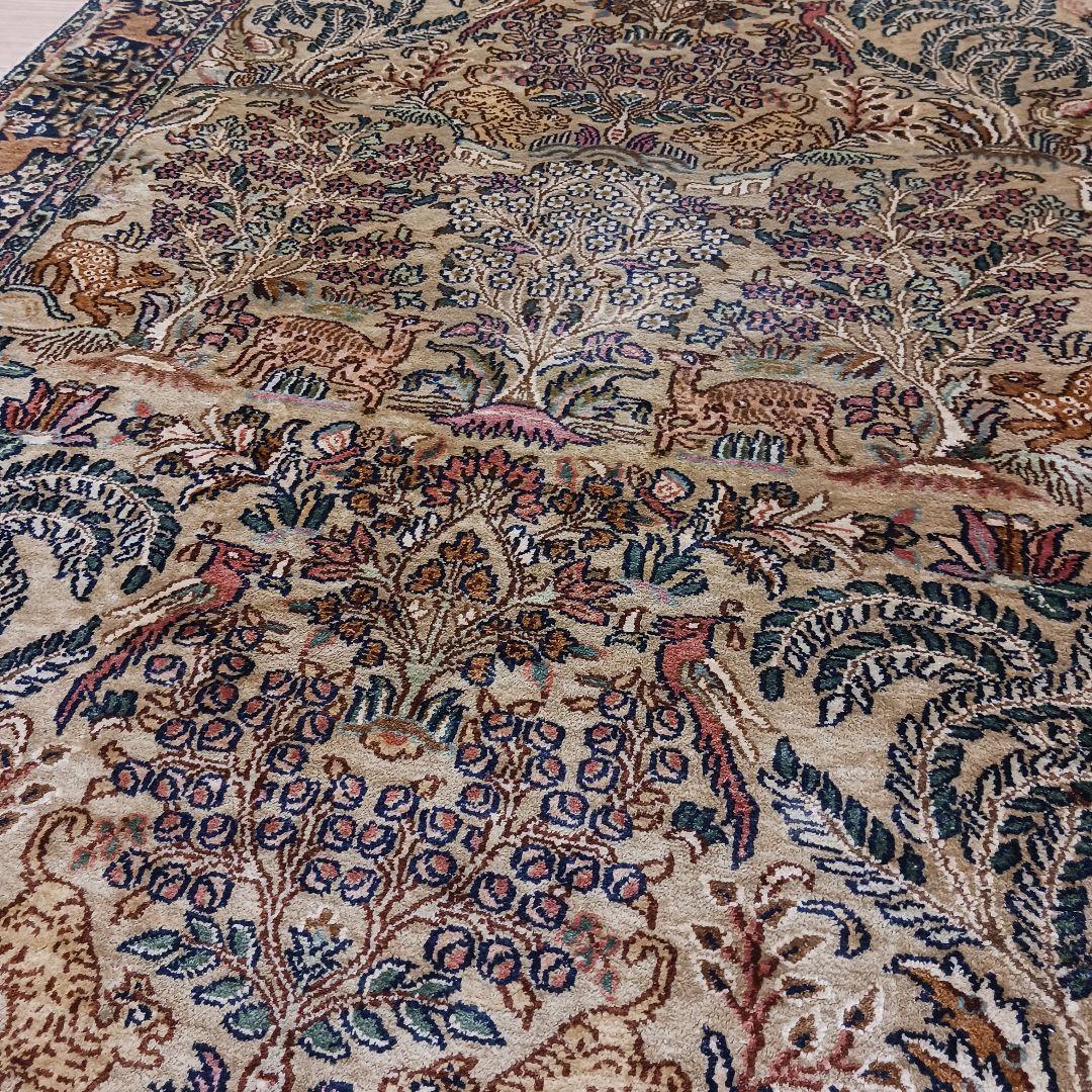 専用Y3137 インド カシミールシルク絨毯 手織り 151×94㎝