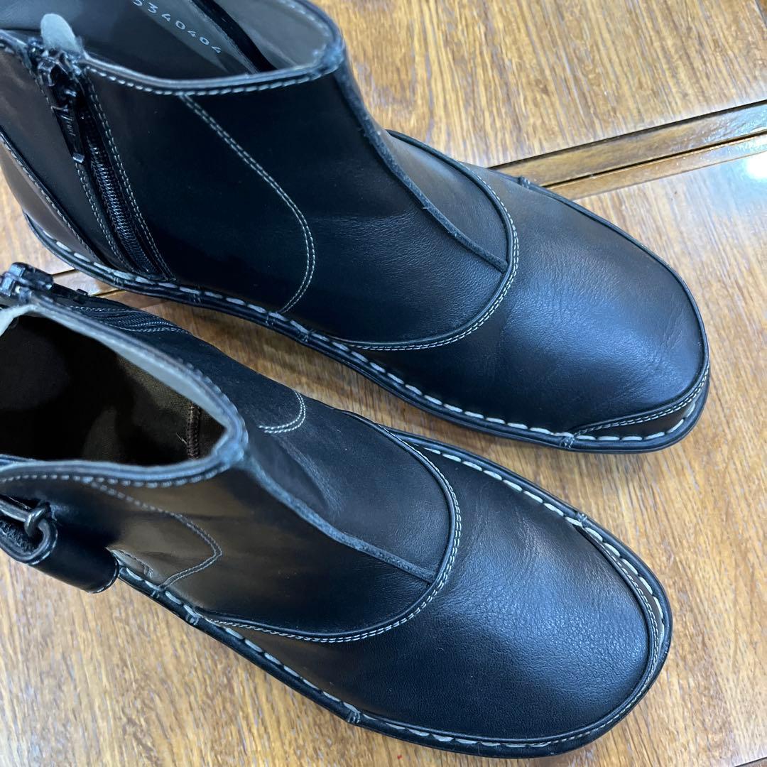 ドイツ.BAR(ベアー)ショートブーツ黒本革レザー24.0cm定価¥55000