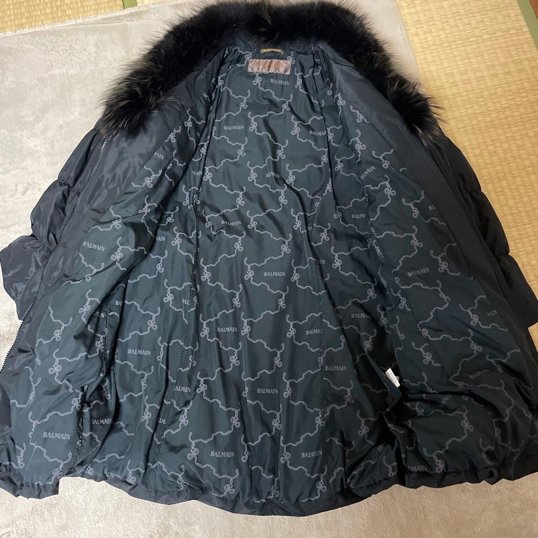 【極美品】BALMAIN ダウンコート ラクーン ロング ブラック L
