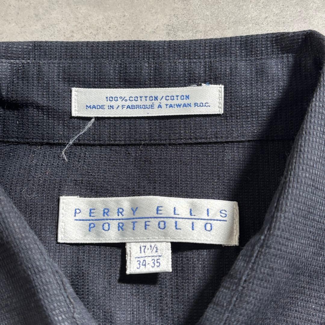 古着 90s 00s ペリーエリス ブラック シャツ 長袖 無地 ワッフル