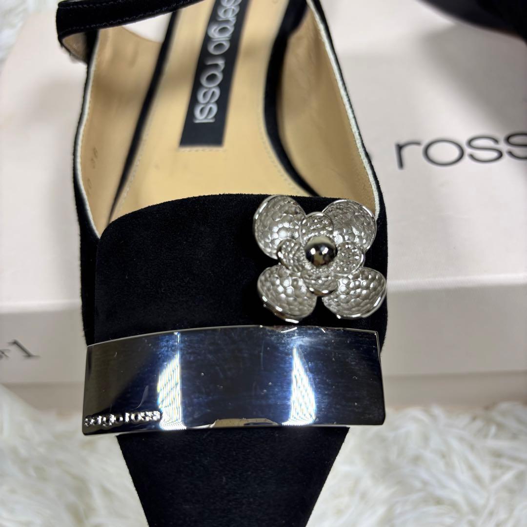 セルジオロッシ　パンプス　プレート　スエード　黒　ミュール　36