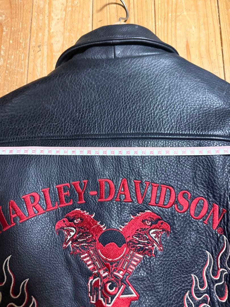 【激レア】　ハーレー革ジャン　ファイヤーパターン レザージャケット刺繍 L 黒