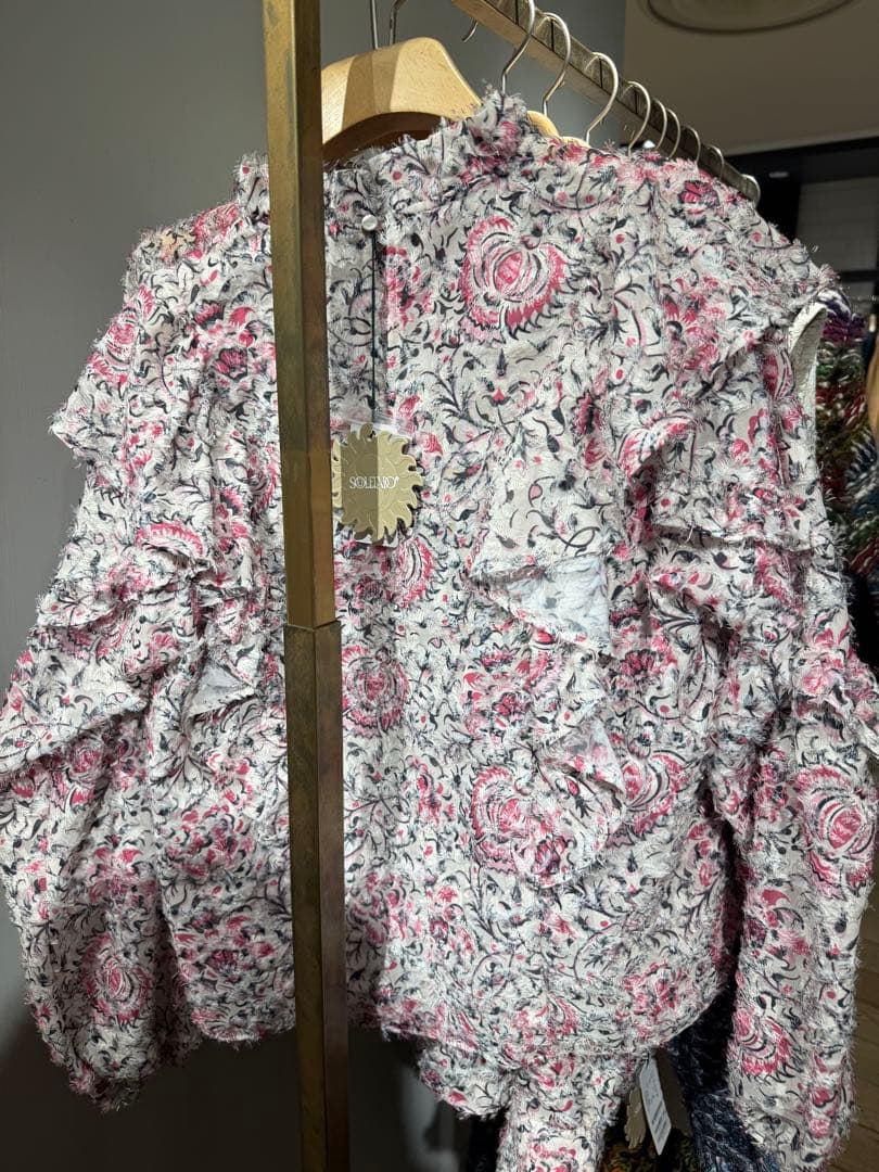 SOULEIADO フリルブラウス ピンク ラメ 36 花柄 トゥモローランド